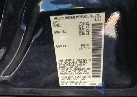 2015 Nissan Altima 2.5 S z USA, uszkodzony, nr VIN 1N4AL3AP4FC283895